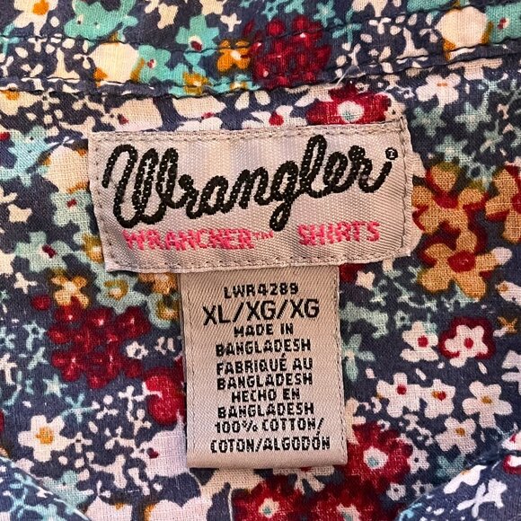 Wrangler Blouse Short Sleeve Button-Up Flower Pattern Multi-Color Size XL - Picture 3 of 3